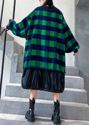 French green plaid cotton clothes drawstring Plus Size patchwork Dress - bagstylebliss