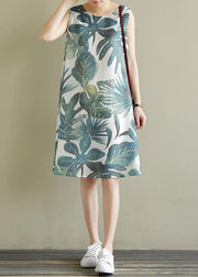 French green print dresses sleeveless Dresses summer Dress - bagstylebliss