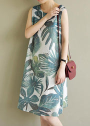 French green print dresses sleeveless Dresses summer Dress - bagstylebliss