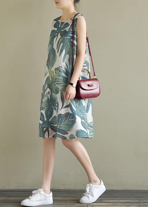 French green print dresses sleeveless Dresses summer Dress - bagstylebliss