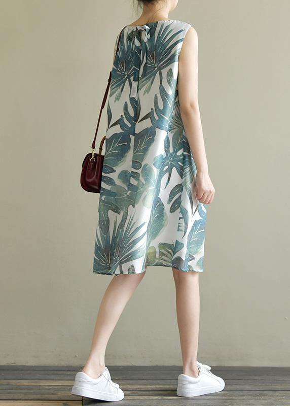 French green print dresses sleeveless Dresses summer Dress - bagstylebliss