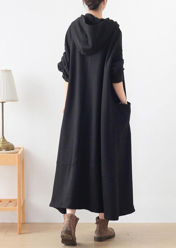 French hooded asymmetric Tunic Catwalk black Kaftan Dresses - bagstylebliss