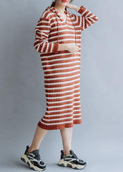 French hooded cotton Tunics Wardrobes red striped loose Dresses fall - bagstylebliss