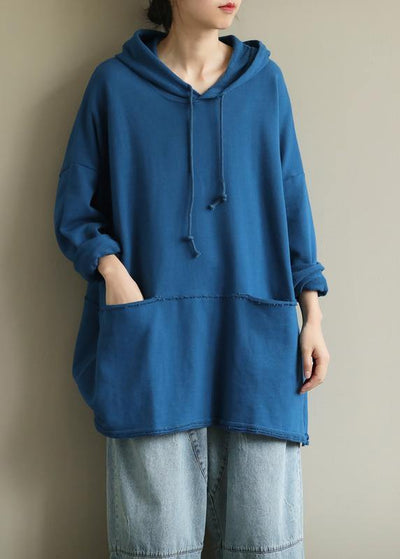 French hooded drawstring fall clothes For Women Fashion Ideas blue blouse - bagstylebliss