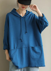 French hooded drawstring fall clothes For Women Fashion Ideas blue blouse - bagstylebliss