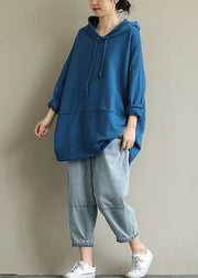 French hooded drawstring fall clothes For Women Fashion Ideas blue blouse - bagstylebliss