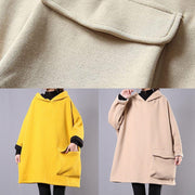 French hooded thick cotton linen tops women khaki shirt - bagstylebliss