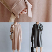 French khaki tunic pattern hooded patchwork long fall Dress - bagstylebliss