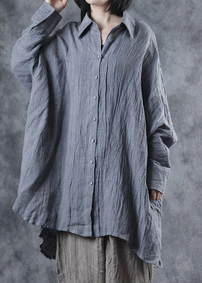 French lapel Batwing Sleeve linen tunic pattern Sewing gray blouse - bagstylebliss