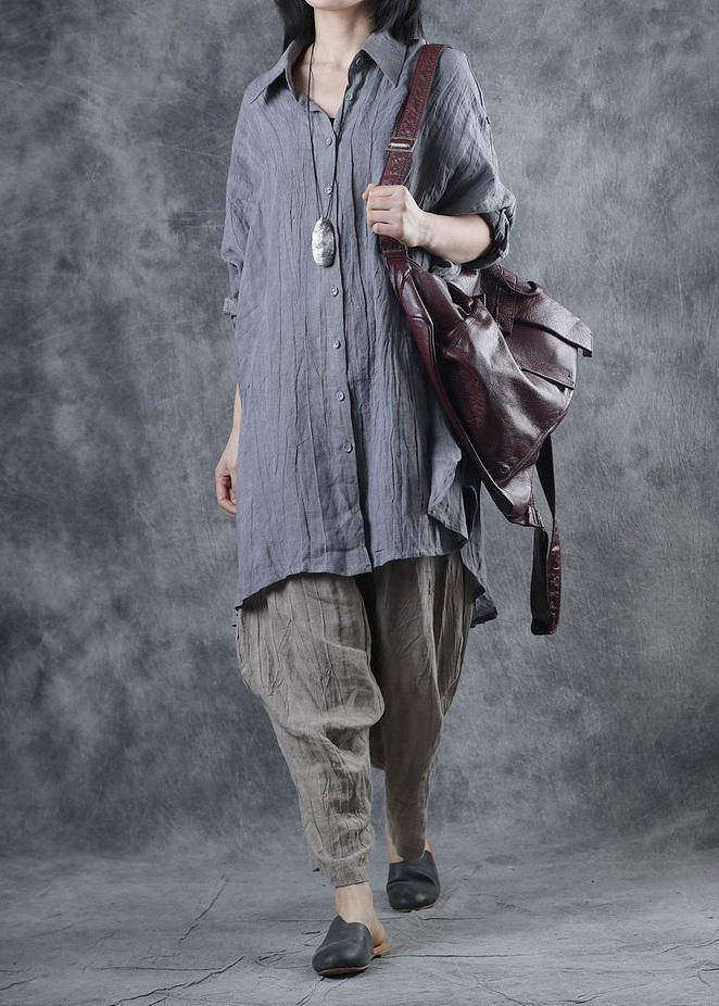 French lapel Batwing Sleeve linen tunic pattern Sewing gray blouse - bagstylebliss