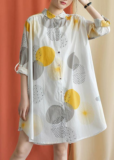 French lapel asymmetric Cotton clothes Catwalk yellow dotted Dress fall - bagstylebliss