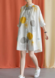 French lapel asymmetric Cotton clothes Catwalk yellow dotted Dress fall - bagstylebliss