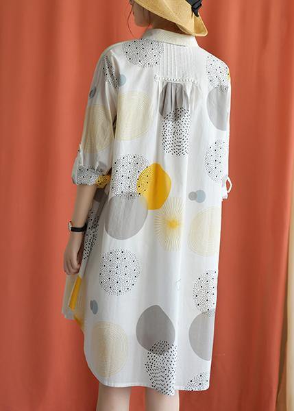 French lapel asymmetric Cotton clothes Catwalk yellow dotted Dress fall - bagstylebliss