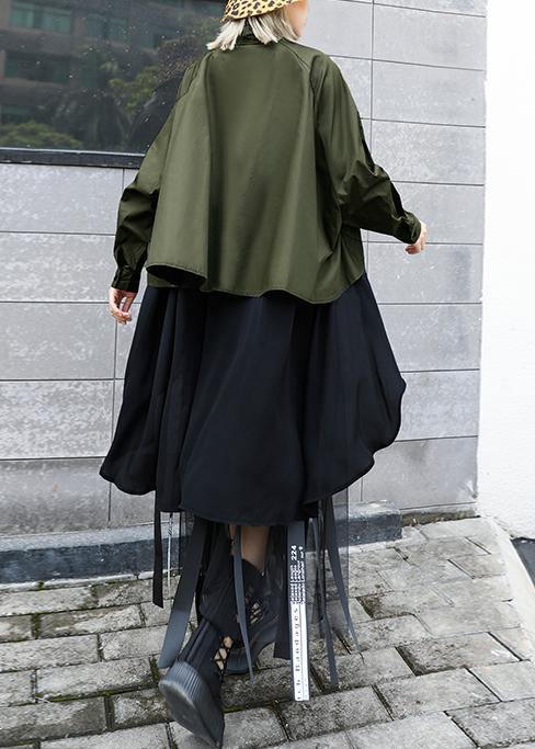 French lapel asymmetric tunics for women Neckline army green Dresses - bagstylebliss