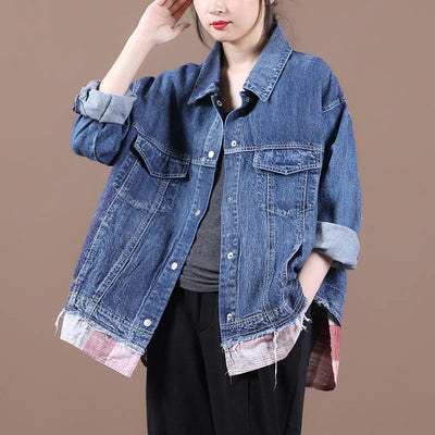 French lapel patchwork Fine fall clothes For Women denim blue Dresses women coats - bagstylebliss