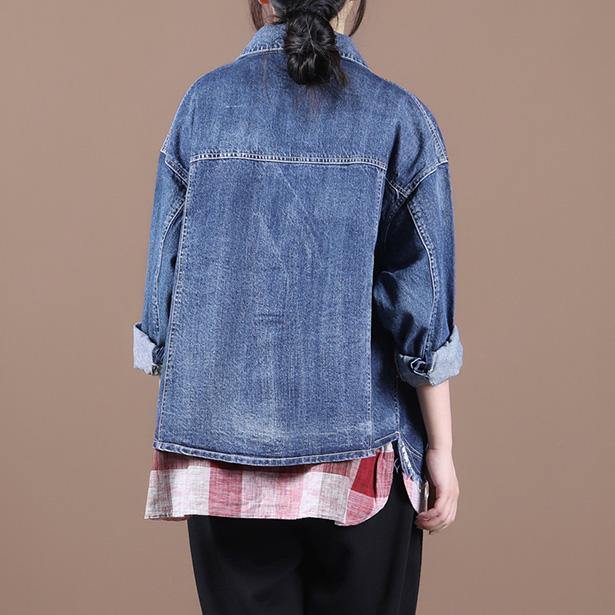 French lapel patchwork Fine fall clothes For Women denim blue Dresses women coats - bagstylebliss