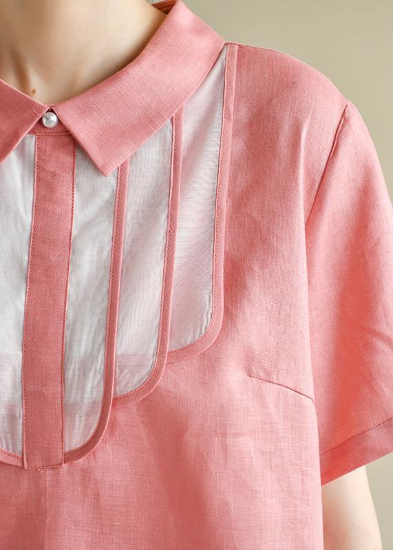 French lapel patchwork summer clothes For Women Shirts pink Dresses - bagstylebliss