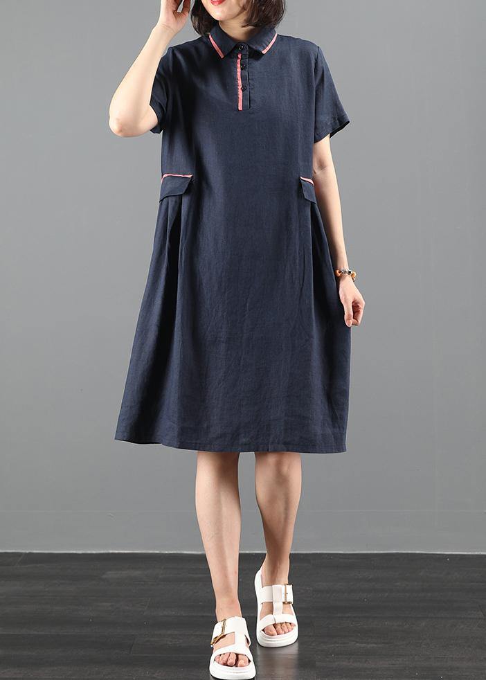 French lapel patchwork summer clothes Women Work navy Dress - bagstylebliss
