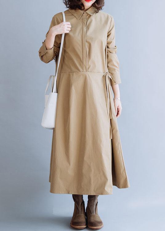 French lapel tie waist fine tunic coat khaki coats fall - bagstylebliss