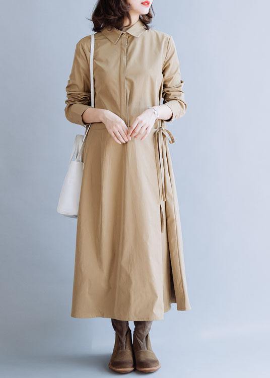 French lapel tie waist fine tunic coat khaki coats fall - bagstylebliss