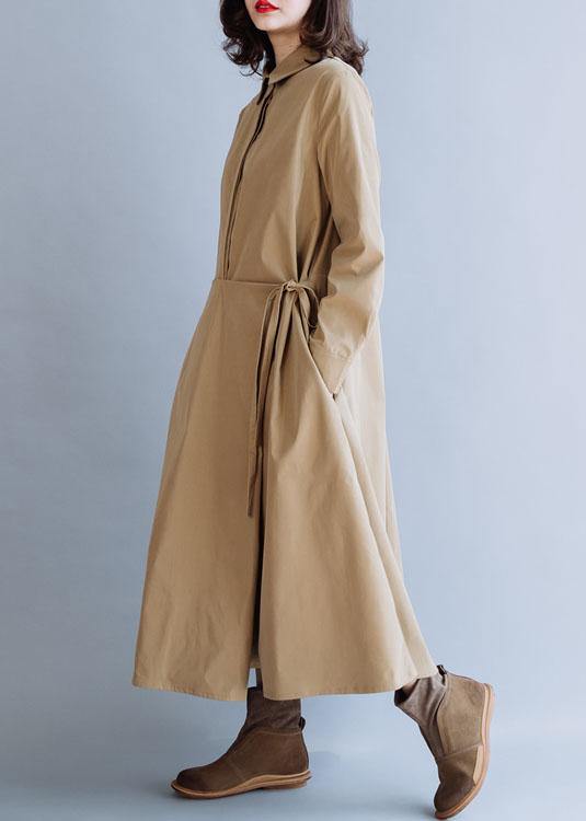 French lapel tie waist fine tunic coat khaki coats fall - bagstylebliss