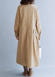 French lapel tie waist fine tunic coat khaki coats fall - bagstylebliss