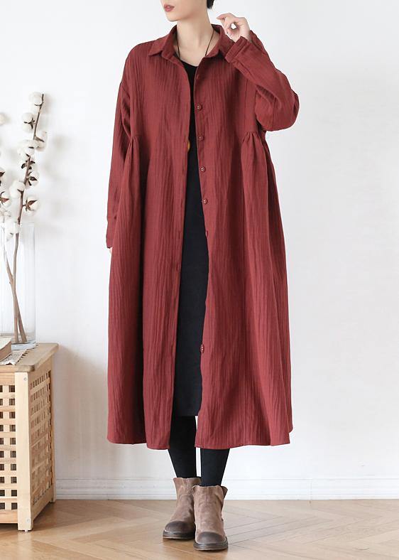 French lapel Cinched fine trench coat red Plus Size Clothing outwear - bagstylebliss