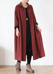 French lapel Cinched fine trench coat red Plus Size Clothing outwear - bagstylebliss