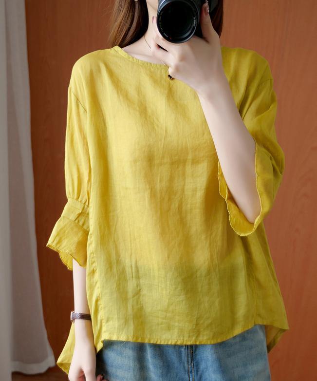 French o neck Ruffles tops women blouses Christmas Gifts yellow blouse - bagstylebliss