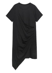 French o neck asymmetric Cotton 0Wardrobes black Dresses - bagstylebliss