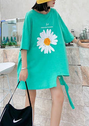 French o neck asymmetric cotton blouses for women green daisy blouses - bagstylebliss