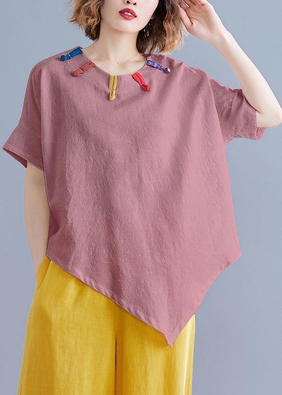 French o neck asymmetric linen cotton tunic top brown cotton top summer - bagstylebliss