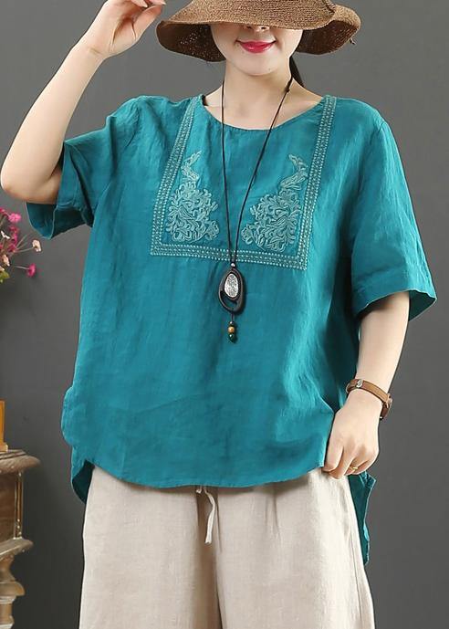 French o neck cotton tunic blue embroidery daily tops - bagstylebliss