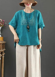 French o neck cotton tunic blue embroidery daily tops - bagstylebliss