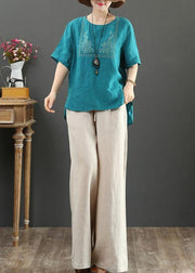 French o neck cotton tunic blue embroidery daily tops - bagstylebliss