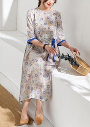 French o neck half sleeve linen summer Robes Catwalk floral Dress - bagstylebliss