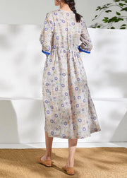 French o neck half sleeve linen summer Robes Catwalk floral Dress - bagstylebliss