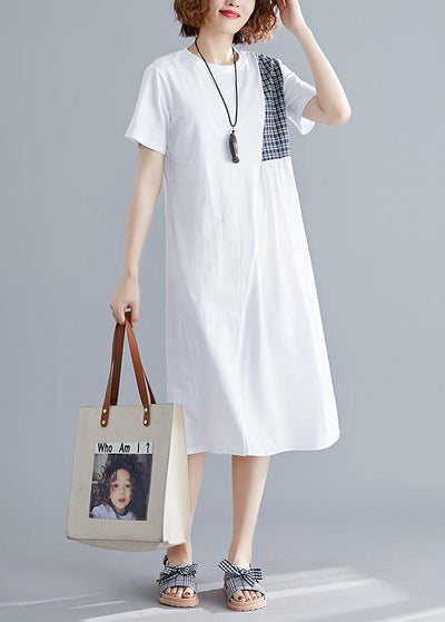 French o neck patchwork Cotton Tunics Catwalk white Dresses summer - bagstylebliss