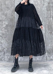 French o neck patchwork lace clothes Women Photography black long Dresses - bagstylebliss