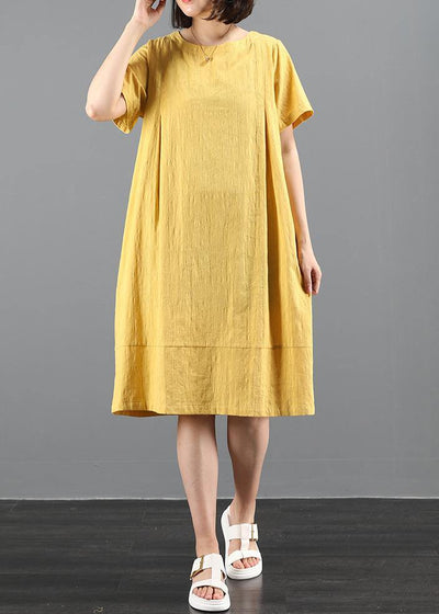 French o neck pockets summer dress Work Outfits yellow Dress - bagstylebliss