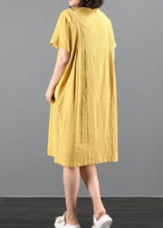 French o neck pockets summer dress Work Outfits yellow Dress - bagstylebliss