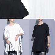 French o neck side open cotton tops Photography black blouse summer - bagstylebliss