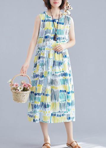 French o neck sleeveless Cotton clothes For Women Inspiration blue striped Dresses - bagstylebliss