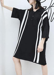 French patchwork big pockets Cotton clothes For Women Neckline black Dress summer - bagstylebliss