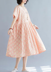 French pink Daisy print outfit o neck daily summer Dresses - bagstylebliss