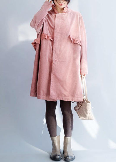 French pink Fashion trench coat Sewing side open ruffles collar jackets - bagstylebliss
