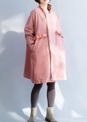 French pink Fashion trench coat Sewing side open ruffles collar jackets - bagstylebliss