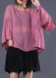 French pink linen tunic top ruffles sleeve daily summer tops - bagstylebliss