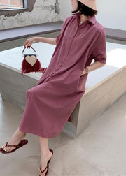 French purple cotton dresses lapel collar Maxi summer Dresses - bagstylebliss