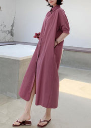 French purple cotton dresses lapel collar Maxi summer Dresses - bagstylebliss